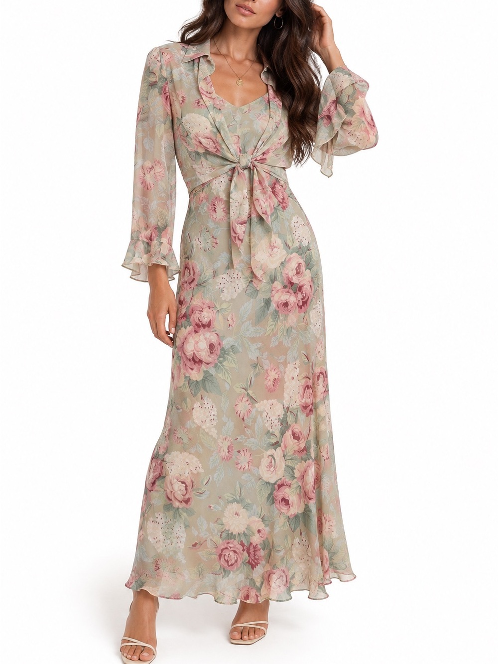 Positive Attitude Vintage Floral Maxi Dress Jacket Set Cottagecore 14P Romantic